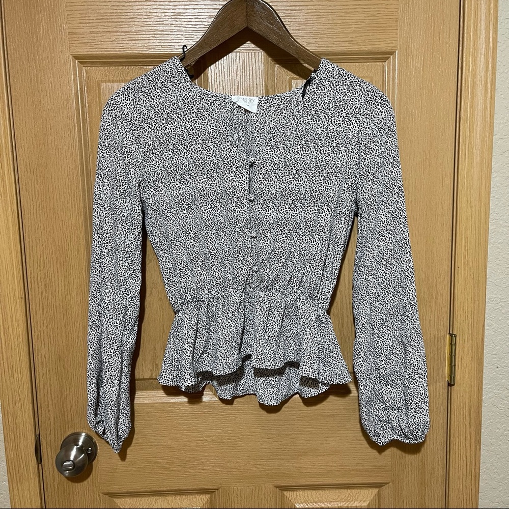 Speckle Print Long-sleeve Blouse